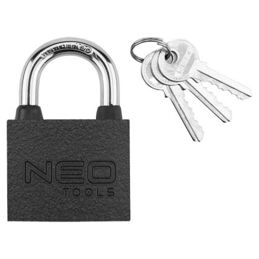 NEO HÆNGELÅS 50 MM SORT STÅL M/3 NØGLER