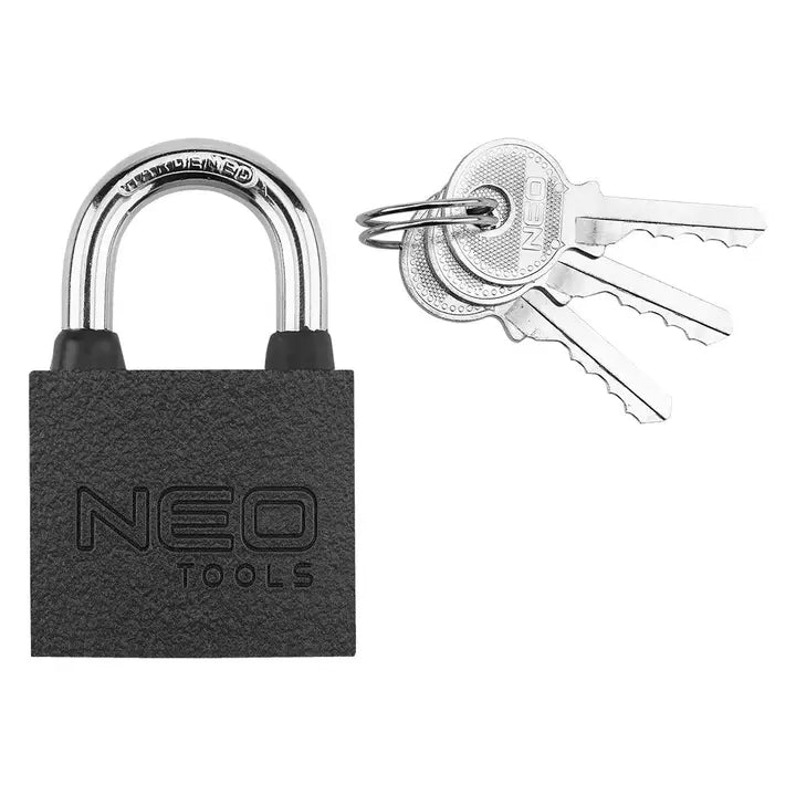 NEO HÆNGELÅS 40 MM SORT STÅL M/3 NØGLER