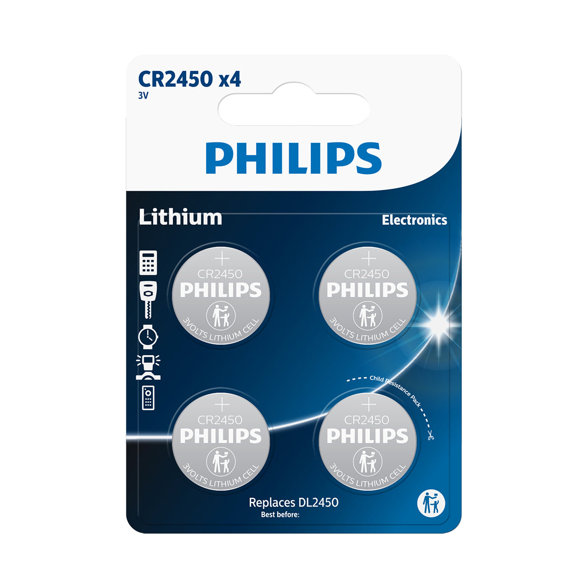 BATTERI CR2450 PHILIPS 4-PAK