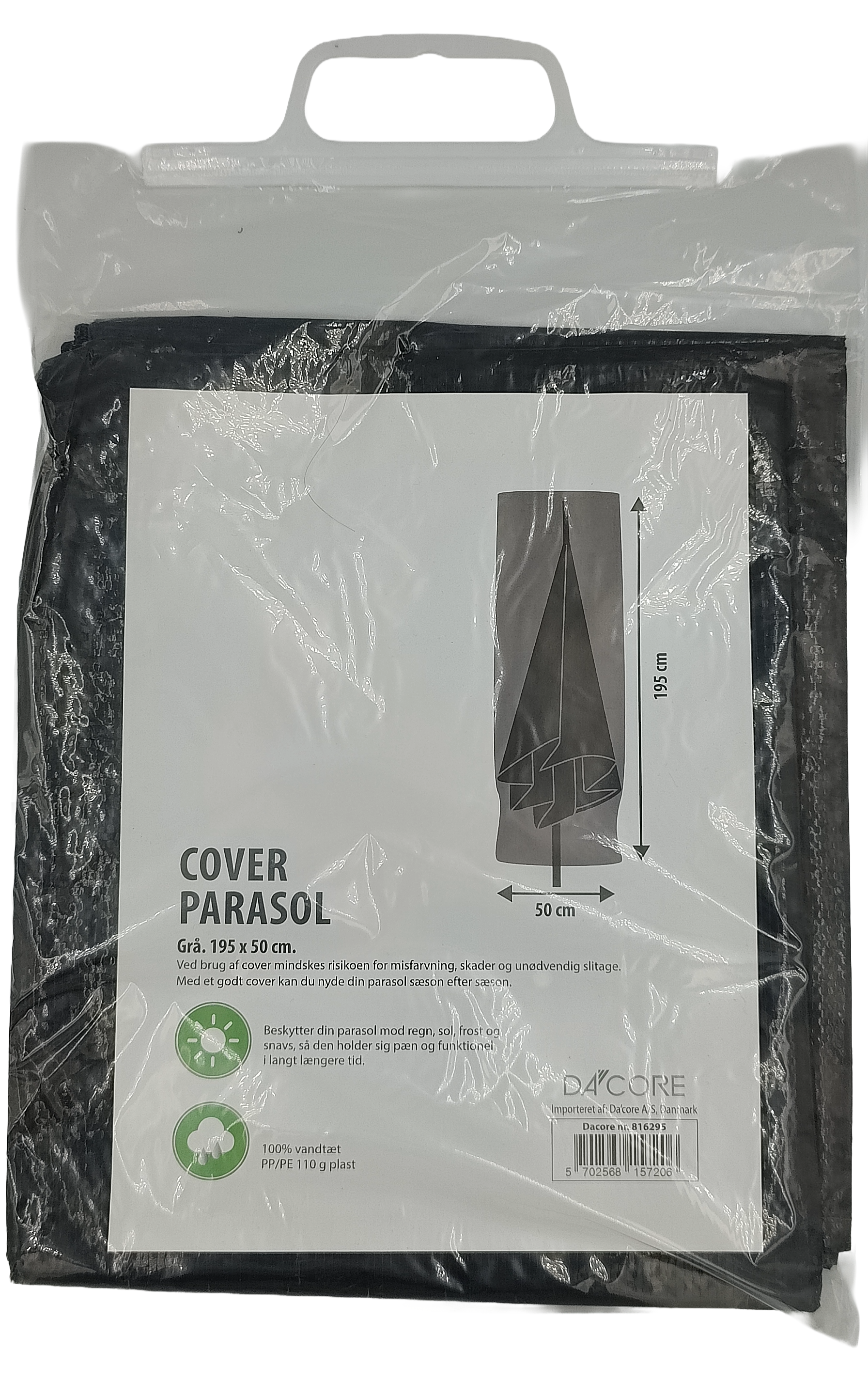 DA´CORE COVER T/PARASOL 195 CM GRÅ M/LYNLÅS