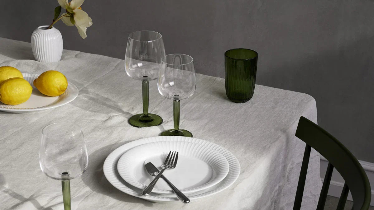 HAMMERSHØI HVIDVINSGLAS MED GRØN STILK 35 CL 2-PAK