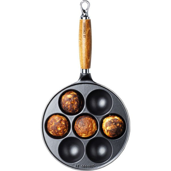 LE CREUSET ÆBLESKIVEPANDE M/TRÆ 7 HULLER SORT