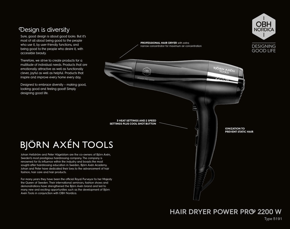 OBH HÅRTØRRER TOOLS POWER 2200 W