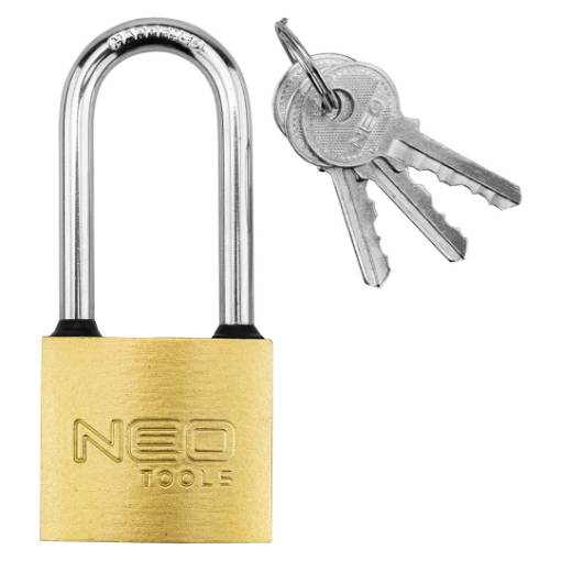 NEO HÆNGELÅS 40 MM HØJ BØJLE MESSING M/3 NØGLER