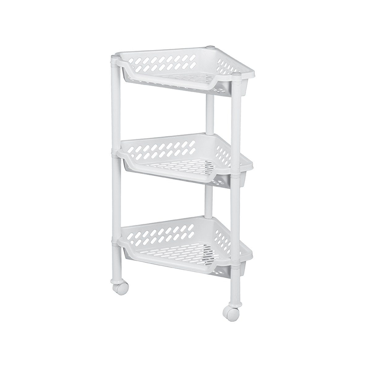 HJØRNEVOGN M/3 HYLDER PLAST HVID