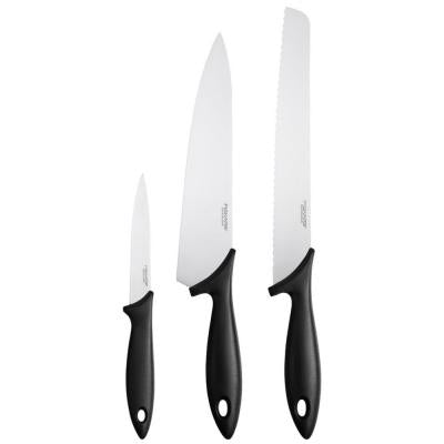FISKARS ESSENTIAL KNIVSÆT 3 DELE BRØDKNIV, KOKKEKNIV OG GRØNTSAGSKNIV