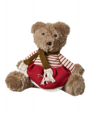 BAMSE MED STRIKTRØJE 43 CM NATUR/RØD