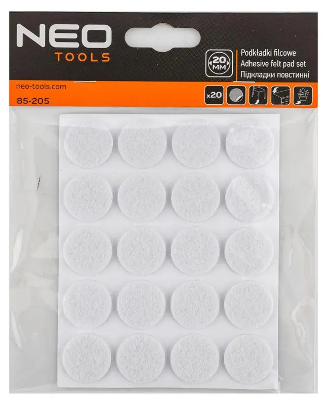 NEO FILTDUPPER SELVKLÆB. 20 MM HVID 20-PAK