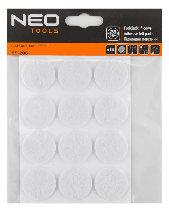 NEO FILTDUPPER SELVKLÆB. 28 MM HVID 12-PAK