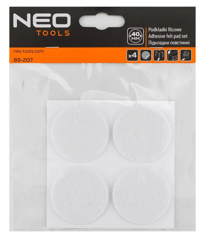 NEO FILTDUPPER SELVKLÆB. 40 MM HVID 4-PAK
