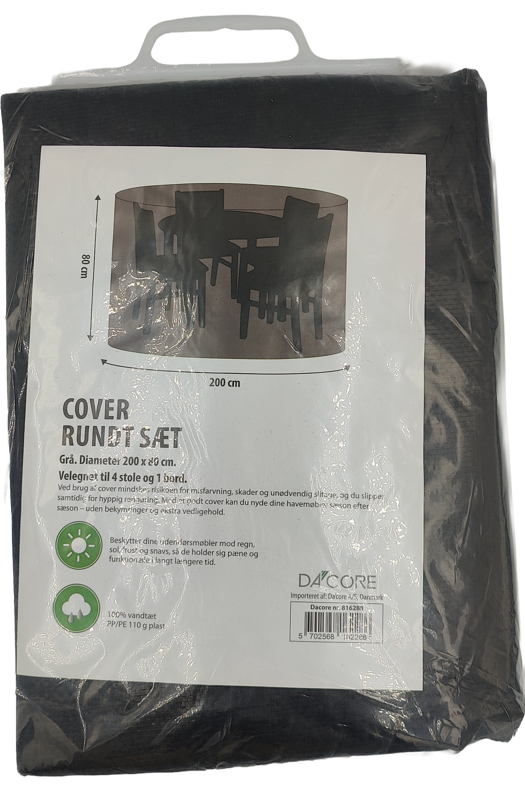 DA´CORE COVER T/HAVESÆT RUND 200 Ø GRÅ M/SNØRE
