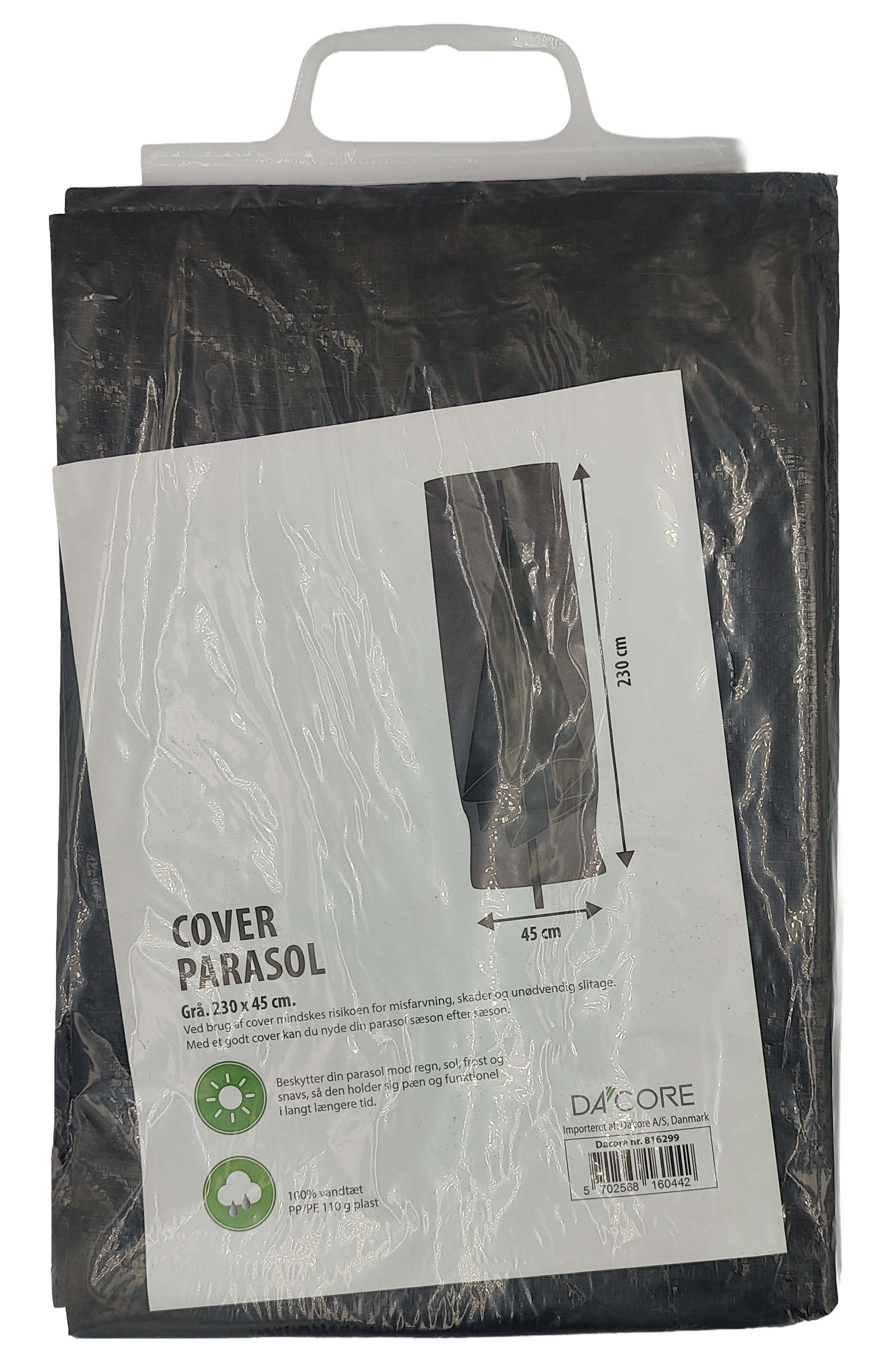 DA´CORE COVER T/PARASOL 230 CM GRÅ M/LYNLÅS